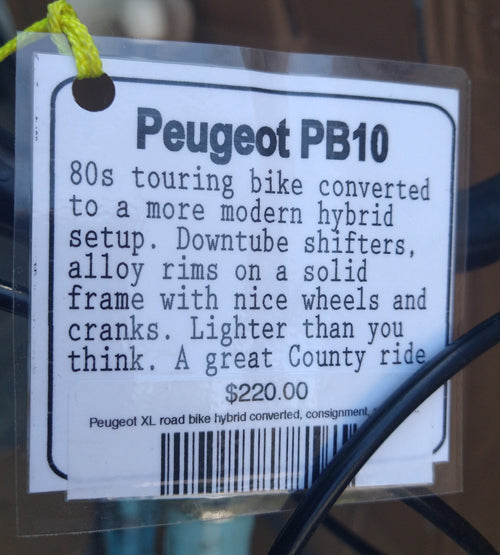 Peugeot PB10 XL road bike hybrid converted, consignment, no tax, no warranty