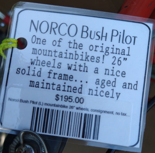 Norco Bush Pilot (L) mountainbike 26” wheels, consignment, no tax, no warranty