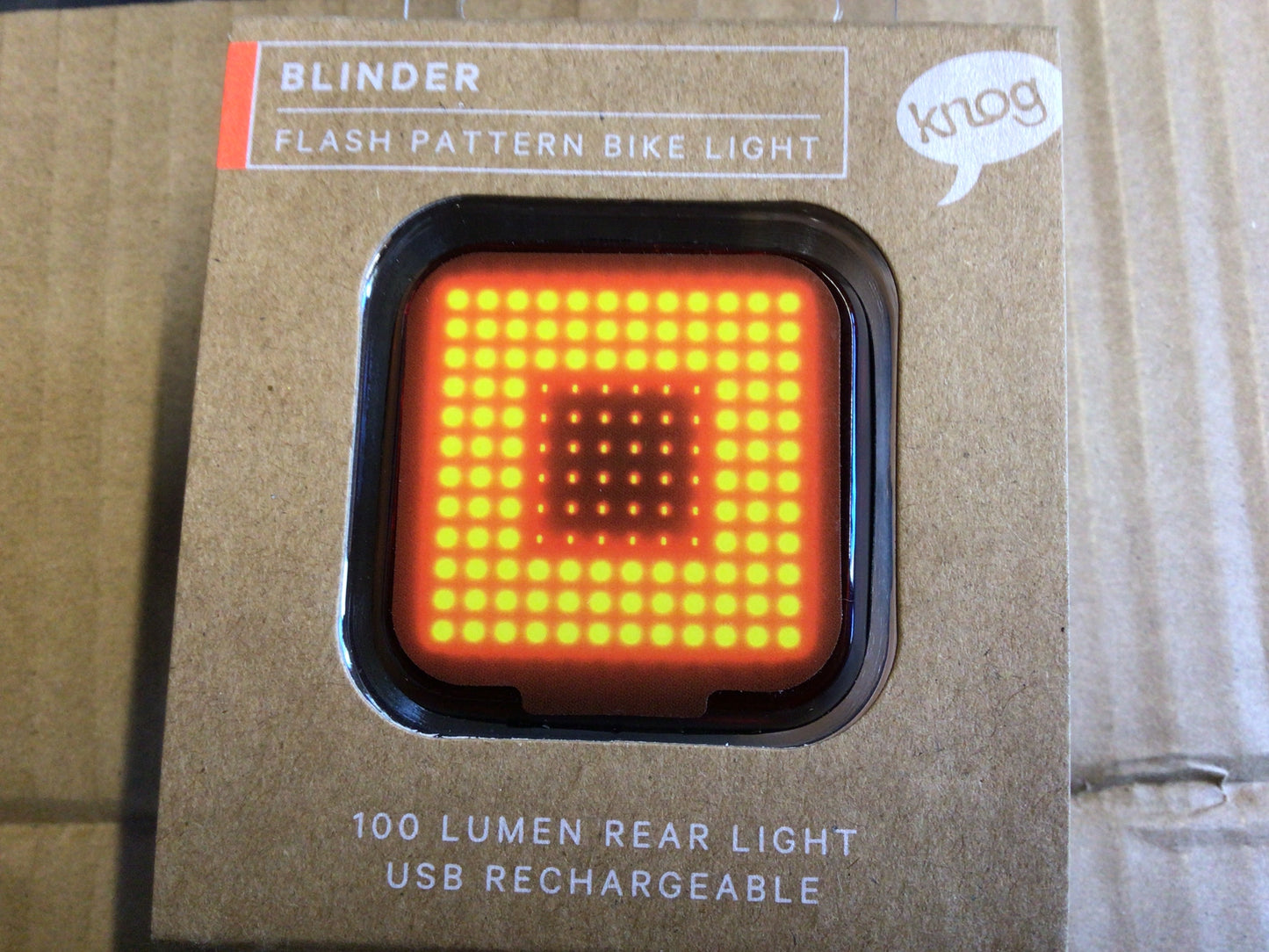 knog blinder rear 100 USB square pattern