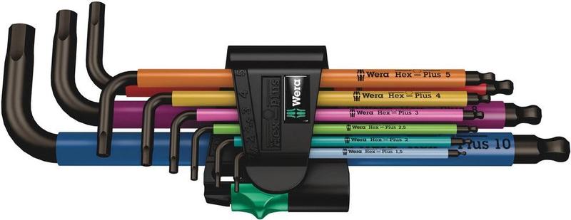 Wera Tools Hex Plus Multicolour Long Arm L-Key Set, Metric, 9 Pieces, ballend