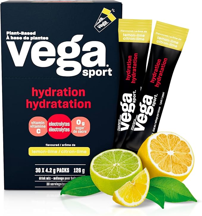 Vega Sport Hydration Electrolyte Powder, Plant Based for Fast Post Workout Hydration – Sugar-Free Lemon Lime