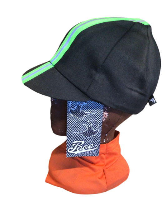 Pace cycling cap black/reflective ribbon green