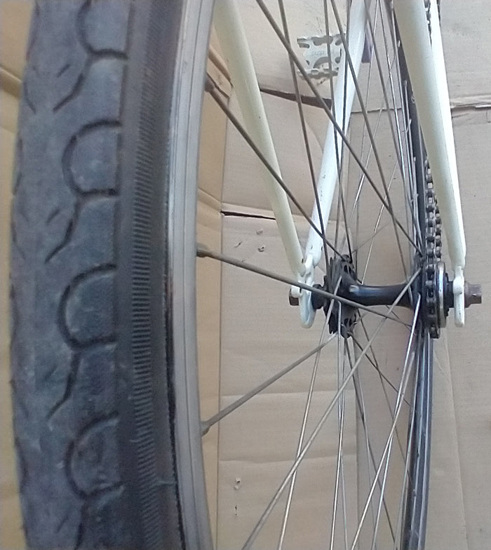 Flix Flop Fixie with purple and white accents. 52cm. used. consignment, no tax, no warranty