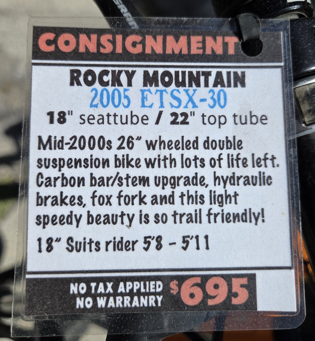 05 ROCKY MOUNTAIN ETSX-30 mtb USED Consignment