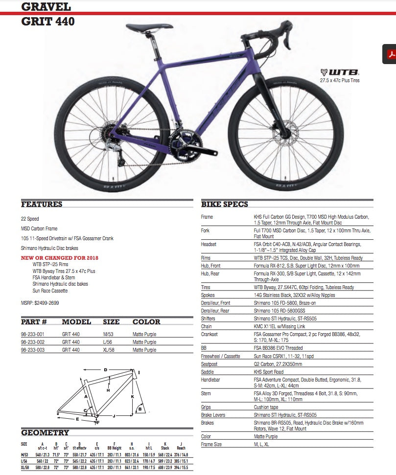 2018 KHS Grit 440 (XL) 650b/700c USED, consignment, no tax, no warranty